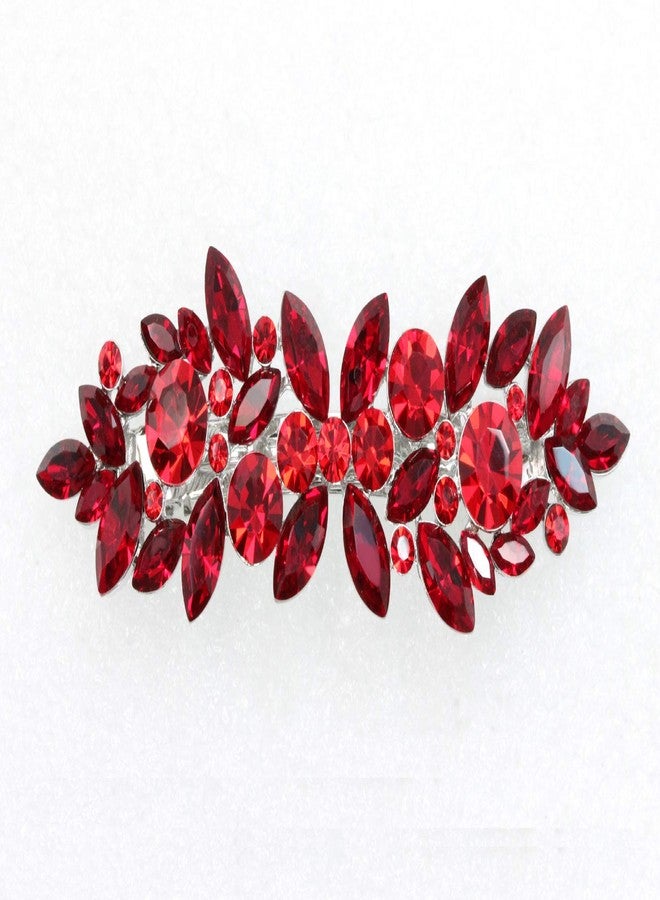 Faship Gorgeous Red Rhinestone Crystal Floral Hair Barrette Clip - Image 2
